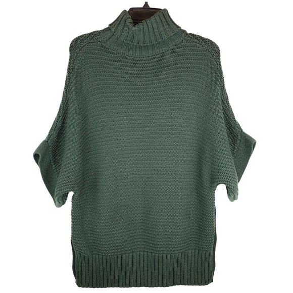J.Crew Turtleneck Poncho Sweater Size XXS. Oversized. Side Buttons. Forest Green - Picture 7 of 11